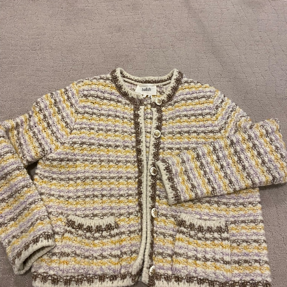 BA&SH Striped Cardigan sweater - Yellow, Brown, Cream - Picture 6 of 7